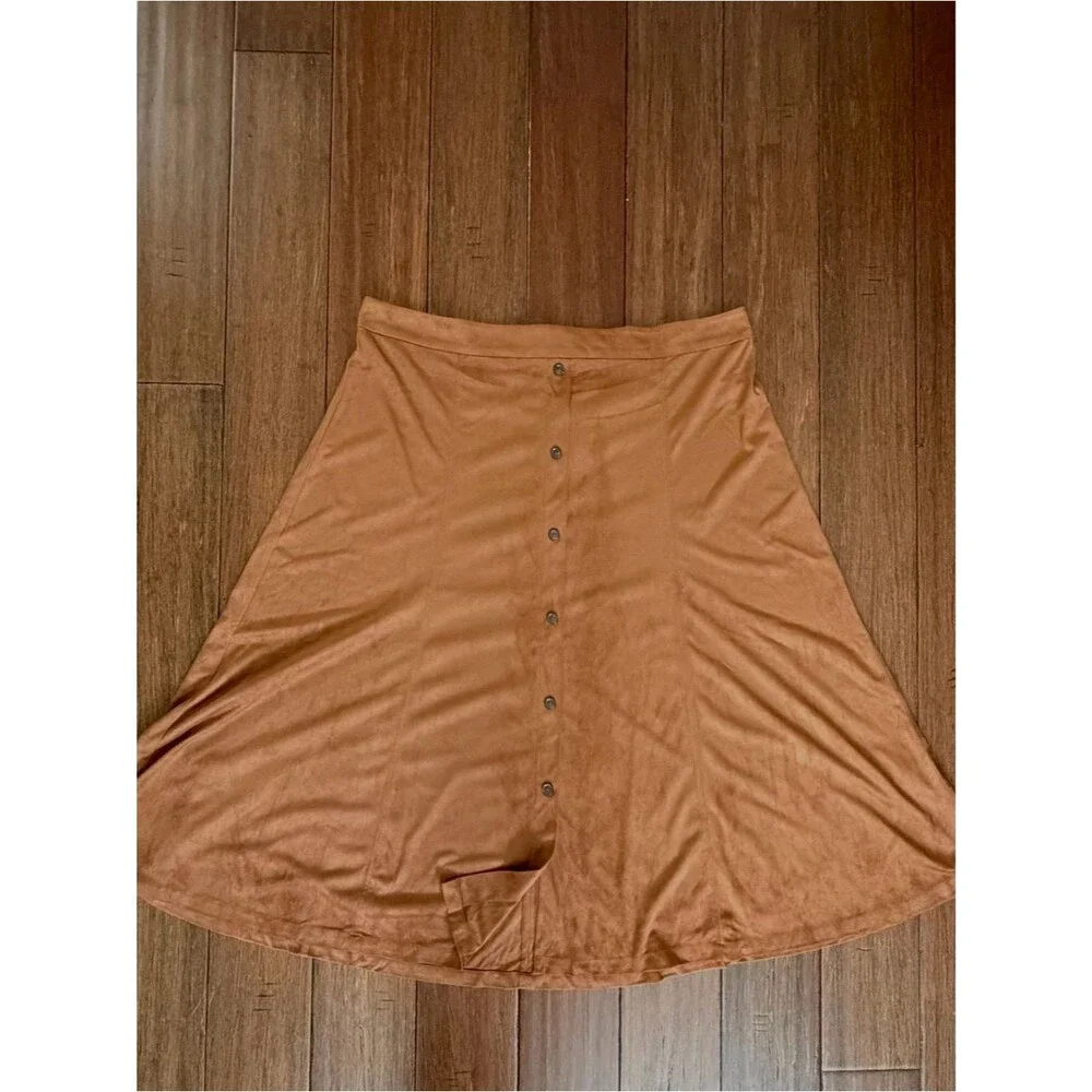 Banana Republic Vegan Suede Button-Front Midi Skirt Cognac Brown Size 20 Tall